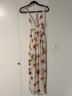 Revamped White Maxi Dress with Red Floral Print